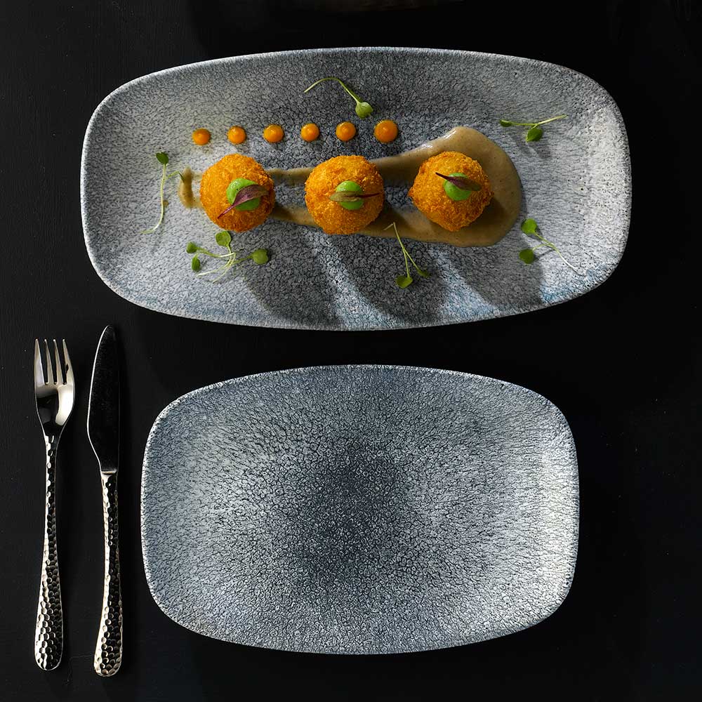 Raku Topaz Blue Chefs' Oblong Plate 23.7 x 15.7cm