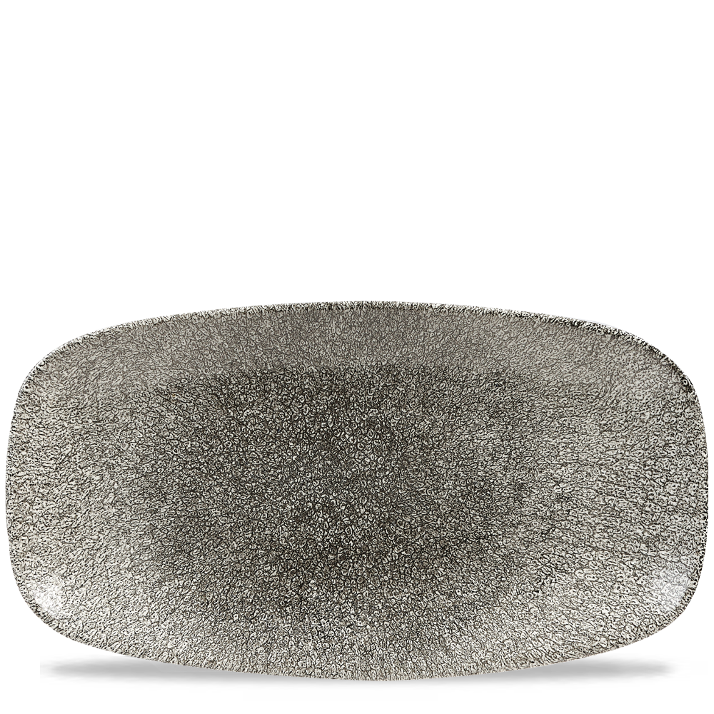 Raku Quartz Black Chefs' Oblong Plate 35.5 x 18.9cm